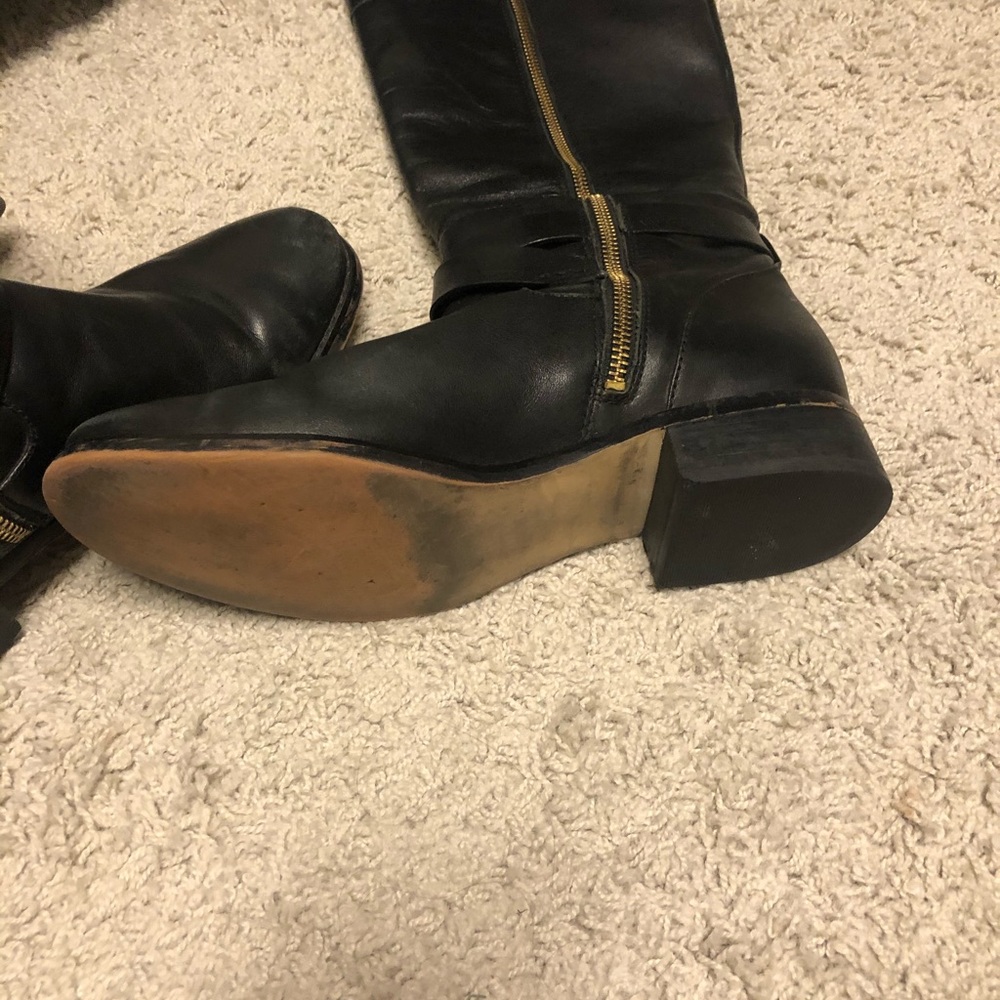 Michael Kors Black Leather Combat Moto Boots with Gold Buckle - Picture 5 of 6